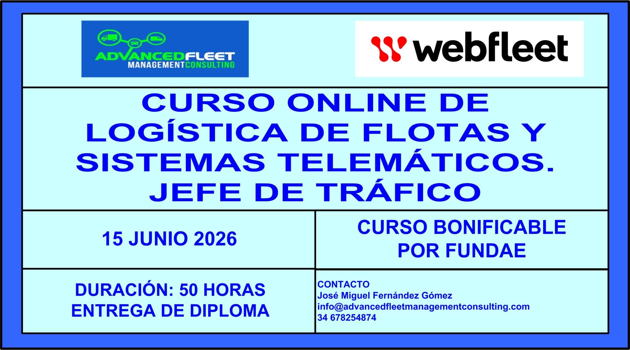 11º Curso online de Jefe de Tráfico. 15 de Junio 2026. - Advanced Fleet